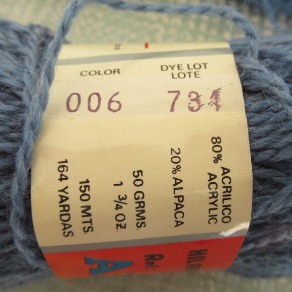 Lot of 5 Skeins Hilandesa ALPACA 2/6 Yarn, Acrylic & Alpaca Color 6 ~ Blue - Picture 6 of 9